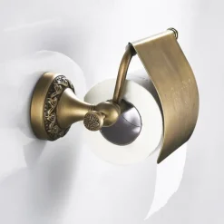 Golden Brushed Brass Towel Holder Bathroom Accessory Towel Ring/Toilet Paper Holder/Robe Hook Antique Brass Bathroom Single Rod Wall Mounted Carved Design