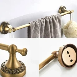 Golden Brushed Brass Towel Holder Bathroom Accessory Towel Ring/Toilet Paper Holder/Robe Hook Antique Brass Bathroom Single Rod Wall Mounted Carved Design