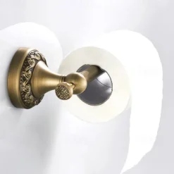 Golden Brushed Brass Towel Holder Bathroom Accessory Towel Ring/Toilet Paper Holder/Robe Hook Antique Brass Bathroom Single Rod Wall Mounted Carved Design