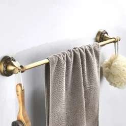 Golden Brushed Brass Towel Holder Bathroom Accessory Towel Ring/Toilet Paper Holder/Robe Hook Antique Brass Bathroom Single Rod Wall Mounted Carved Design