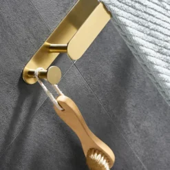 Golden Multifunctional Towel Bar with Hook 304 Stainless Steel Electroplated, 40cm, Brushed Gold, Bathroom and Kitchen Shelf Punch-free