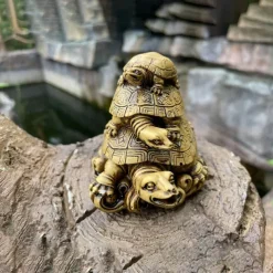 Golden Resin Feng Shui Three Tier Tortoise Statue, Three Generation Turtle Art Sculpture Model, Symbol For Longevity And Protection, Home Decoration