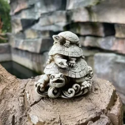 Golden Resin Feng Shui Three Tier Tortoise Statue, Three Generation Turtle Art Sculpture Model, Symbol For Longevity And Protection, Home Decoration