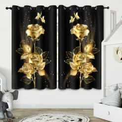 Golden Rose Peacock Insulated Outdoor Balcony Rest Living Room Home Decoration 2-piece Set 3D Digital Printing Perforated Shade Curtains