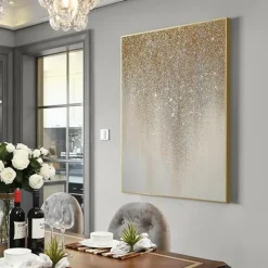 Golden Silver Starry Sky Abstract Oil Painting 100% Handmade Hand Painted Wall Art On Canvas Home Decoration Decor Rolled Canvas No Frame Unstretched