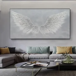 Golden Wing painting 100% Handmade White Angel Wings oil painting handmade Textured feather Painting Acrylic Abstract Oil Painting for Wall Decor Living Room Modern artwork