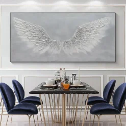 Golden Wing painting 100% Handmade White Angel Wings oil painting handmade Textured feather Painting Acrylic Abstract Oil Painting for Wall Decor Living Room Modern artwork