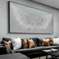 Golden Wing painting 100% Handmade White Angel Wings oil painting handmade Textured feather Painting Acrylic Abstract Oil Painting for Wall Decor Living Room Modern artwork
