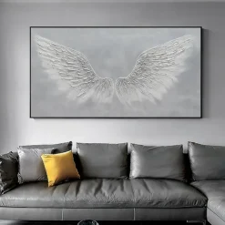 Golden Wing painting 100% Handmade White Angel Wings oil painting handmade Textured feather Painting Acrylic Abstract Oil Painting for Wall Decor Living Room Modern artwork