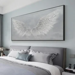 Golden Wing painting 100% Handmade White Angel Wings oil painting handmade Textured feather Painting Acrylic Abstract Oil Painting for Wall Decor Living Room Modern artwork