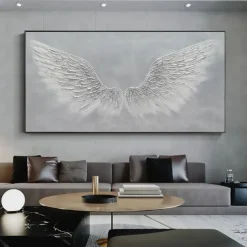 Golden Wing painting 100% Handmade White Angel Wings oil painting handmade Textured feather Painting Acrylic Abstract Oil Painting for Wall Decor Living Room Modern artwork