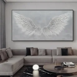 Golden Wing painting 100% Handmade White Angel Wings oil painting handmade Textured feather Painting Acrylic Abstract Oil Painting for Wall Decor Living Room Modern artwork