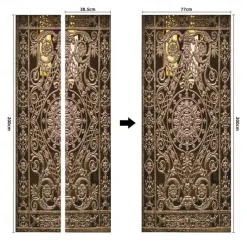 Golden Wrought Iron Door Self-adhesive Creative Door Stickers DIY Decorative Home Waterproof Wall Stickers 77*200cm For Bedroom Living Room