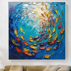 Goldfish Oil painting 100% Handmade large koi painting Hand Painted Wall Art koi fish painting new Colorful Koi art koi painting wall art knife art painting Home Decoration Decor animal paintings