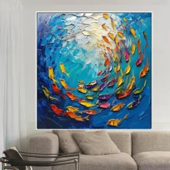 Goldfish Oil painting 100% Handmade large koi painting Hand Painted Wall Art koi fish painting new Colorful Koi art koi painting wall art knife art painting Home Decoration Decor animal paintings