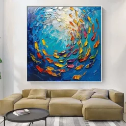 Goldfish Oil painting 100% Handmade large koi painting Hand Painted Wall Art koi fish painting new Colorful Koi art koi painting wall art knife art painting Home Decoration Decor animal paintings