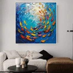 Goldfish Oil painting 100% Handmade large koi painting Hand Painted Wall Art koi fish painting new Colorful Koi art koi painting wall art knife art painting Home Decoration Decor animal paintings