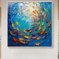 Goldfish Oil painting 100% Handmade large koi painting Hand Painted Wall Art koi fish painting new Colorful Koi art koi painting wall art knife art painting Home Decoration Decor animal paintings