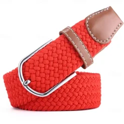 Golf Belt Unisex Stylish and Versatile Leather Belt with Buckle, Fashionable Woven Design, Elasticity, and Korean-style Casual Canvas for Men and Women