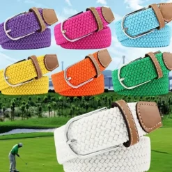 Golf Belt Unisex Stylish and Versatile Leather Belt with Buckle, Fashionable Woven Design, Elasticity, and Korean-style Casual Canvas for Men and Women