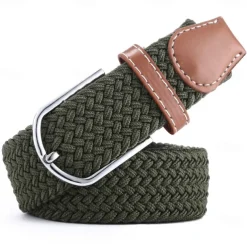 Golf Belt Unisex Stylish and Versatile Leather Belt with Buckle, Fashionable Woven Design, Elasticity, and Korean-style Casual Canvas for Men and Women