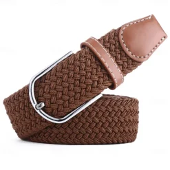 Golf Belt Unisex Stylish and Versatile Leather Belt with Buckle, Fashionable Woven Design, Elasticity, and Korean-style Casual Canvas for Men and Women
