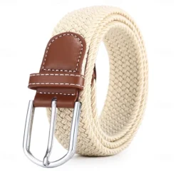 Golf Belt Unisex Stylish and Versatile Leather Belt with Buckle, Fashionable Woven Design, Elasticity, and Korean-style Casual Canvas for Men and Women