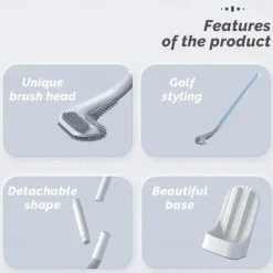 Golf Toilet Brush and Holder Set,New Base Long-Handled Toilet Brush,No Dead Ends Golf Toilet Brush Set Wall-Mounted,Deep Cleaning Silicone Toilet Bowl Brush with Non-Slip Long Handle