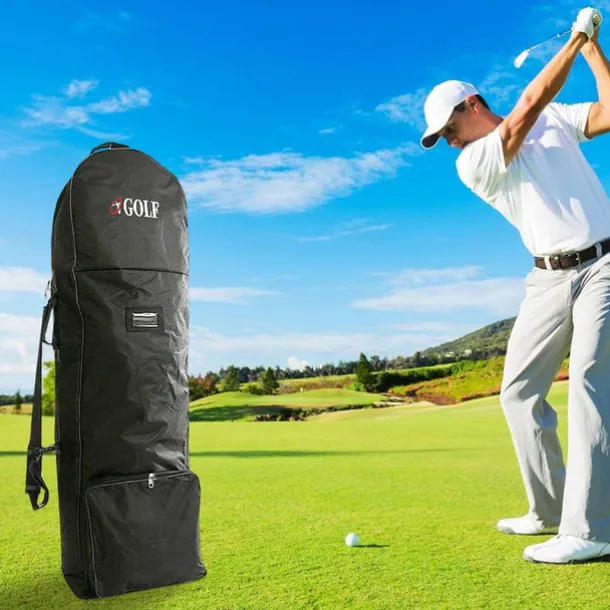 Golf Travel Bag with Wheels Heavy-Duty Golf Club Travel Cover Adjustable Strap Universal Size for Airlines Golf Aviation Bag
