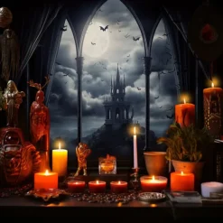 Gothic Black Cathedral Window Scene Wall Tapestry Backdrop, Dark Haunted Room Halloween Decoration for 2025 Halloween Living Room, Bedroom