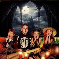 Gothic Black Cathedral Window Scene Wall Tapestry Backdrop, Dark Haunted Room Halloween Decoration for 2025 Halloween Living Room, Bedroom