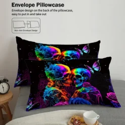Gothic Cool Skull Floral Print 3-Piece Duvet Cover Set Bedding Set - Unique and Artistic Design - Includes Duvet Cover and Pillowcases - Soft and Durable Fabric - Perfect for Adding an Edgy Touch to Your Bedroom Decor