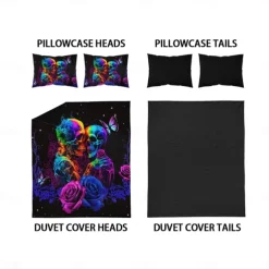 Gothic Cool Skull Floral Print 3-Piece Duvet Cover Set Bedding Set - Unique and Artistic Design - Includes Duvet Cover and Pillowcases - Soft and Durable Fabric - Perfect for Adding an Edgy Touch to Your Bedroom Decor