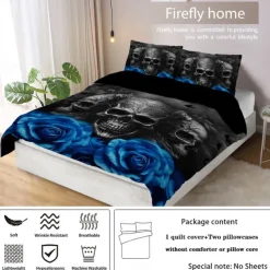 Gothic Cool Skull Floral Print 3-Piece Duvet Cover Set Bedding Set - Unique and Artistic Design - Includes Duvet Cover and Pillowcases - Soft and Durable Fabric - Perfect for Adding an Edgy Touch to Your Bedroom Decor
