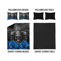 Gothic Cool Skull Floral Print 3-Piece Duvet Cover Set Bedding Set - Unique and Artistic Design - Includes Duvet Cover and Pillowcases - Soft and Durable Fabric - Perfect for Adding an Edgy Touch to Your Bedroom Decor