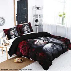 Gothic Cool Skull Floral Print 3-Piece Duvet Cover Set Bedding Set - Unique and Artistic Design - Includes Duvet Cover and Pillowcases - Soft and Durable Fabric - Perfect for Adding an Edgy Touch to Your Bedroom Decor