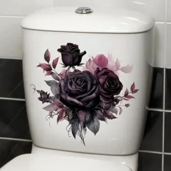 Gothic Rose Toilet Lid Decal - Easy Stick, Removable Bathroom Decor Sticker, Perfect for Home & Romantic Gifts, Funny And Cute, Wall Stickers, Toilet Decoration Tools