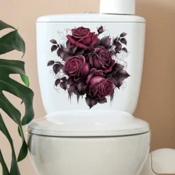 Gothic Rose Toilet Lid Decal - Easy Stick, Removable Bathroom Decor Sticker, Perfect for Home & Romantic Gifts, Funny And Cute, Wall Stickers, Toilet Decoration Tools