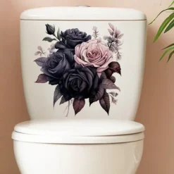 Gothic Rose Toilet Lid Decal - Easy Stick, Removable Bathroom Decor Sticker, Perfect for Home & Romantic Gifts, Funny And Cute, Wall Stickers, Toilet Decoration Tools