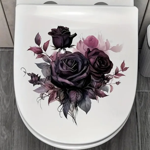Gothic Rose Toilet Lid Decal - Easy Stick, Removable Bathroom Decor Sticker, Perfect for Home & Romantic Gifts, Funny And Cute, Wall Stickers, Toilet Decoration Tools