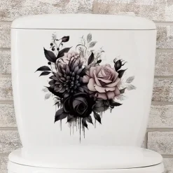 Gothic Rose Toilet Lid Decal - Easy Stick, Removable Bathroom Decor Sticker, Perfect for Home & Romantic Gifts, Funny And Cute, Wall Stickers, Toilet Decoration Tools
