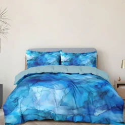 Gradient Blue Color Pattern Duvet Cover Set Comforter Set Soft 3-Piece Luxury Cotton Bedding Set Home Decor Gift King Queen Full Sizehree Piece Set