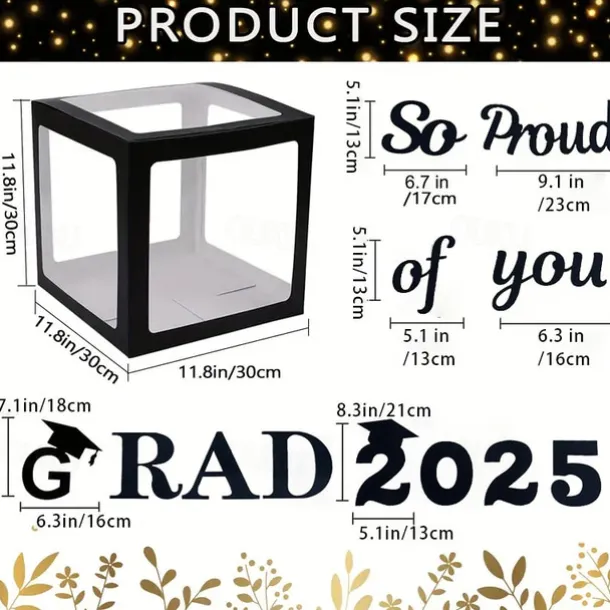 Graduation Decorations Class of 2025, 4pcs 2025 Graduation Party Black Balloon Boxes with Letters GRAD, 2025 for Preschool Kindergarten High School College Grad Party Celebration Supplies