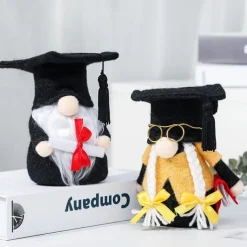 Graduation Gift Gnome Figurine, Cute Faceless Doll with Black Doctoral Cap, Plush Toy, Holiday Gift & Decoration