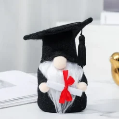 Graduation Gift Gnome Figurine, Cute Faceless Doll with Black Doctoral Cap, Plush Toy, Holiday Gift & Decoration