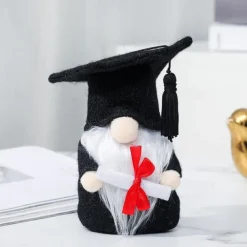 Graduation Gift Gnome Figurine, Cute Faceless Doll with Doctoral Cap & Rudolf Plush Toy, Standing Decoration Figurine