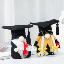 Graduation Gift Gnome Figurine, Cute Faceless Doll with Doctoral Cap & Rudolf Plush Toy, Standing Decoration Figurine