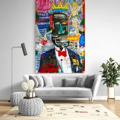 Graffiti art handmade King of street Basquia style Bright painting Large Graffiti Style Wall Art Pop Art Painting on Canvas pop art painting Graffiti artwork painting Ready to Hang Decor