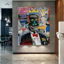 Graffiti art handmade King of street Basquia style Bright painting Large Graffiti Style Wall Art Pop Art Painting on Canvas pop art painting Graffiti artwork painting Ready to Hang Decor