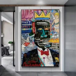 Graffiti art handmade King of street Basquia style Bright painting Large Graffiti Style Wall Art Pop Art Painting on Canvas pop art painting Graffiti artwork painting Ready to Hang Decor